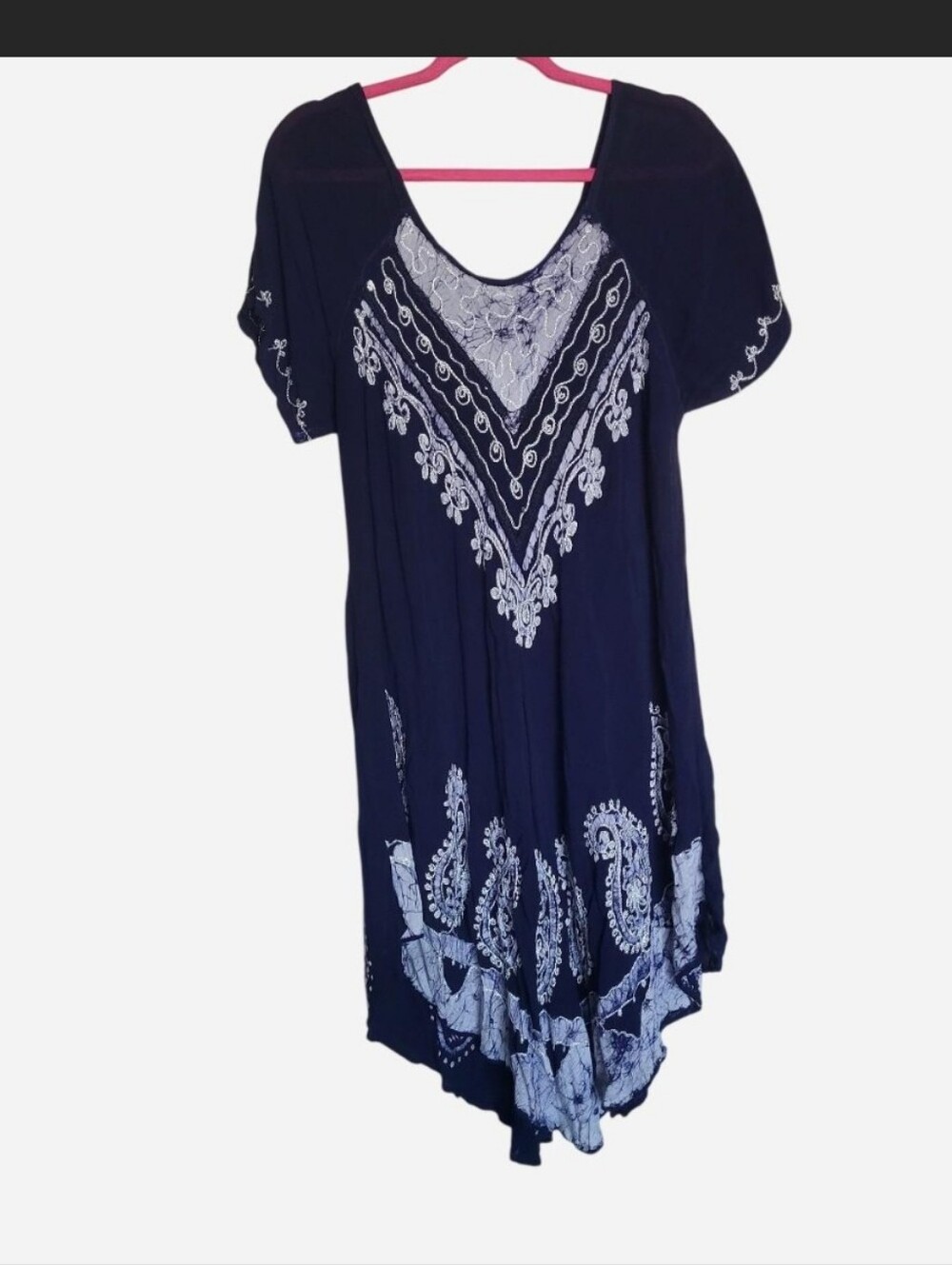 Navy blue boho dress with white embroidery details